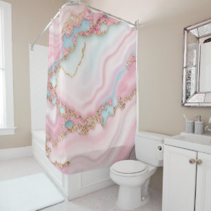 Agate Marble Modern Blue Pink Gold Collection Shower Curtain