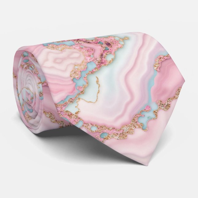 Agate Marble Modern Blue Pink Gold Collection Tie (Rolled)