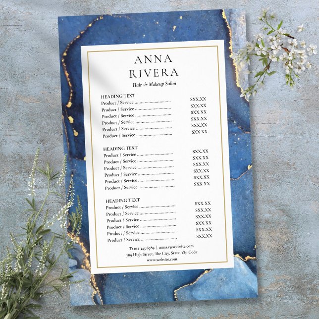 Agate Marble Navy Gold Glitter Salon Service Menu (Agate Marble Navy Gold Glitter Salon Service Menu Flyer)