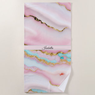 Agate Marble Popular Blue Pink Gold Collection Beach Towel