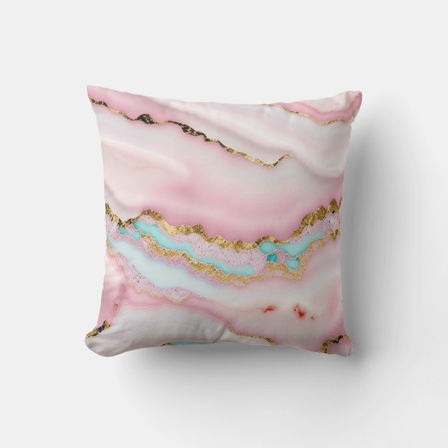 Agate Marble Popular Blue Pink Gold Collection Cushion (Front)