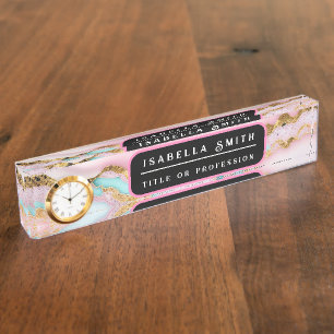 Agate Marble Popular Blue Pink Gold Collection Nameplate