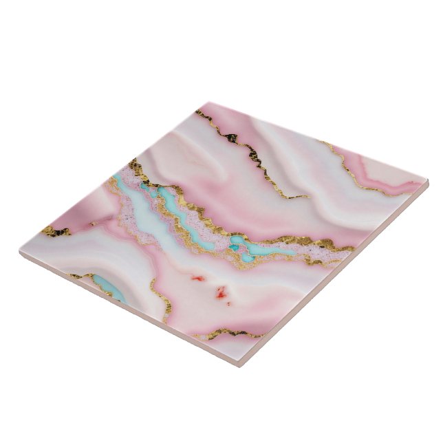 Agate Marble Popular Blue Pink Gold Collection Tile (Side)