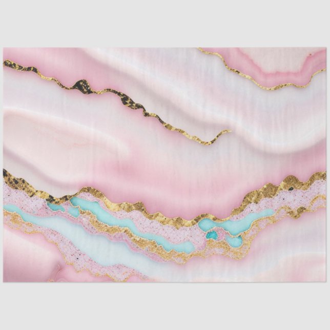 Agate Marble Popular Blue Pink Gold Collection Tissue Paper (Front)