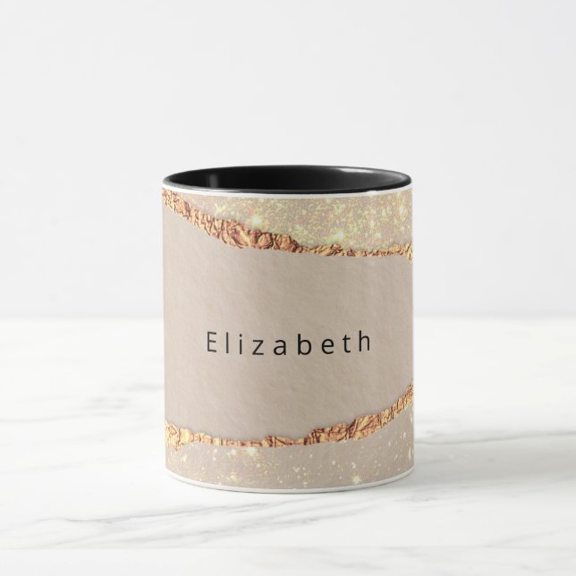 Agate marble stone glitter beige gold monogram  mug (Center)