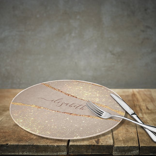 Agate marble stone glitter rose gold name script cutting board (Creator Uploaded)