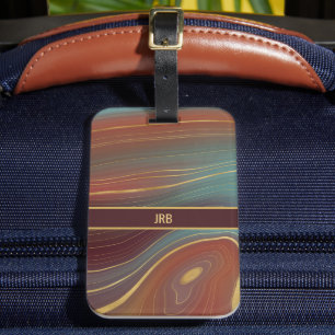 Agate Marble Strata - Burgundy Rust Dusty Aqua Luggage Tag