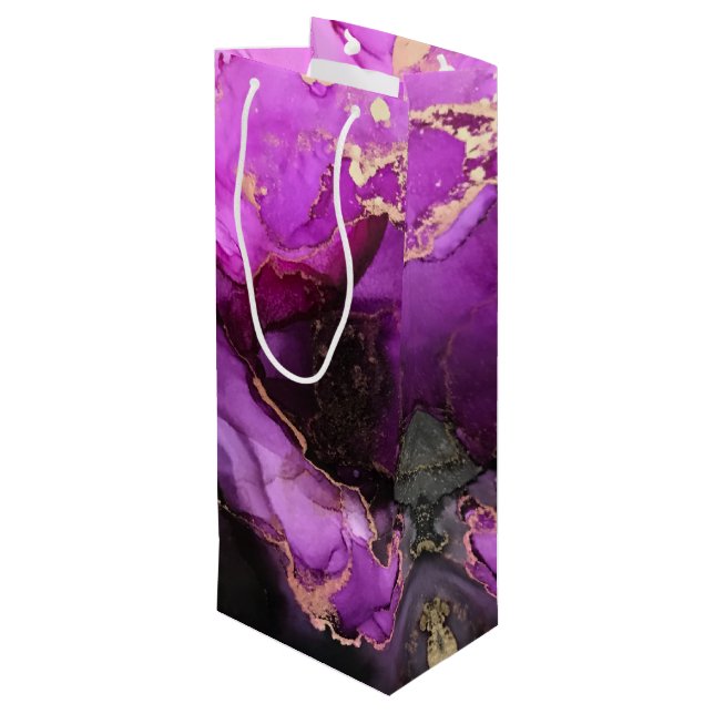 Agate Marbling Black Purple Gold Large Gift Bag (Back Angled)