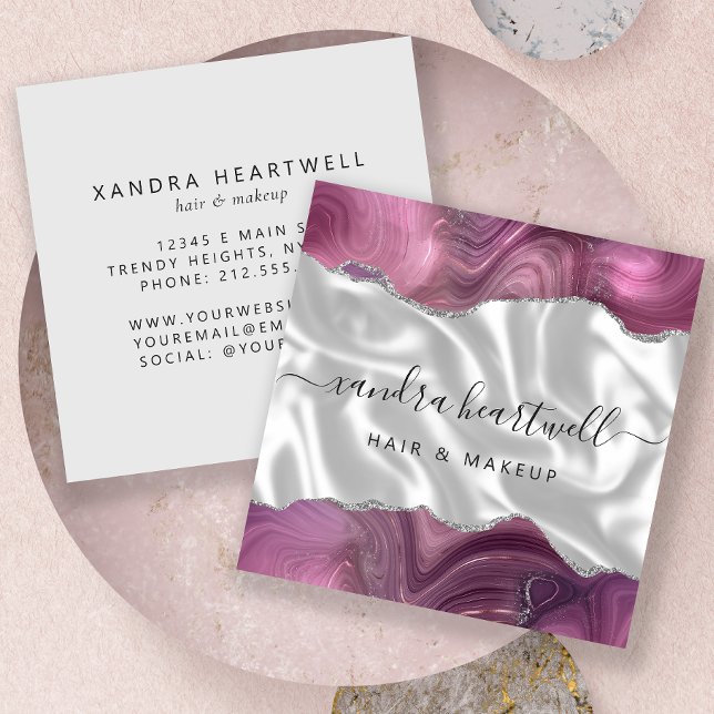 Agate Mauve Silver Glitter Silk Square Business Card (Creator Uploaded)