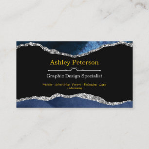 Agate Navy and Silver Faux Glitter Business Card