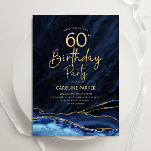 Agate Navy Blue Gold 60th Birthday Invitation