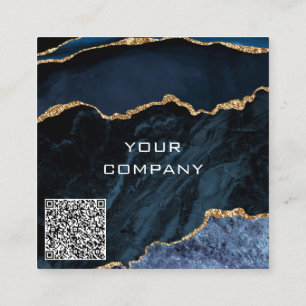 Agate Navy Blue Gold Business Card with QR Code