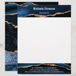 Agate Navy Blue Gold Custom Name Info Letterhead