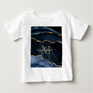 Agate Navy Blue Gold Gemstone Marble Custom Name Baby T-Shirt