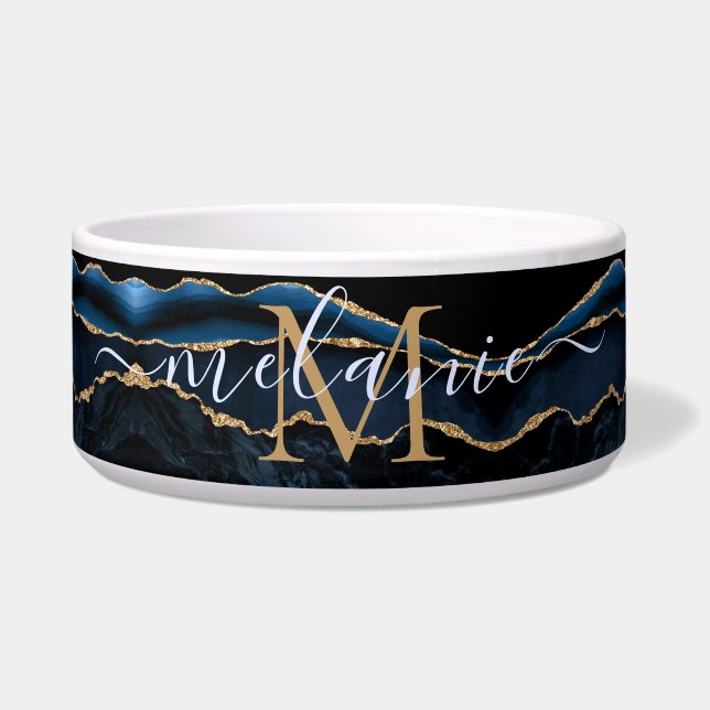 Agate Navy Blue Gold Gemstone Marble Monogram Name (Front)