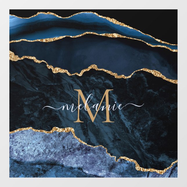 Agate Navy Blue Gold Gemstone Marble Monogram Name (Sheet)