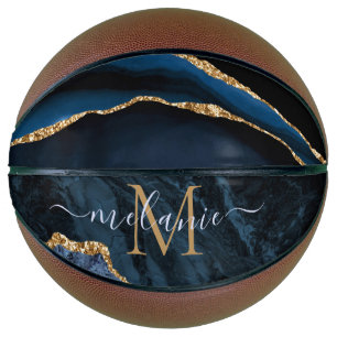 Agate Navy Blue Gold Gemstone Marble Monogram Name Basketball