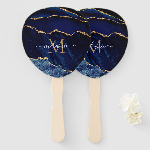 Agate Navy Blue Gold Gemstone Marble Name Hand Fan