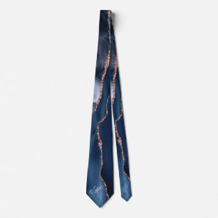 Agate Navy Blue Gold Glitter Luxury Monogram Tie