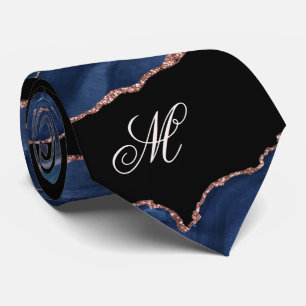 Agate Navy Blue Gold Glitter Luxury Monogram  Tie