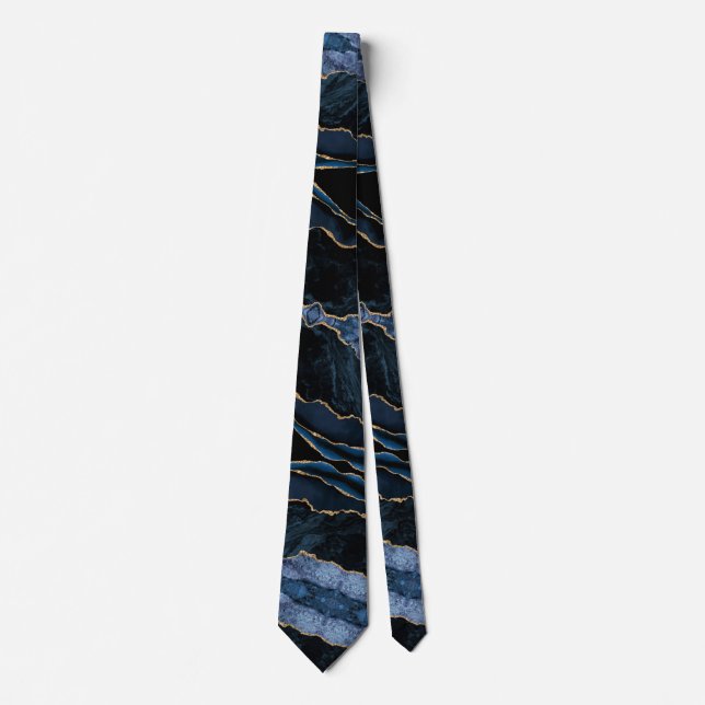 Agate Navy Blue Gold Glitter Luxury Neck Tie (Front)