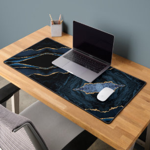 Agate Navy Blue Gold Glitter Marble Desk Mat
