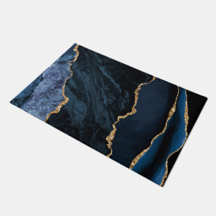Agate Navy Blue Gold Glitter Marble Doormat