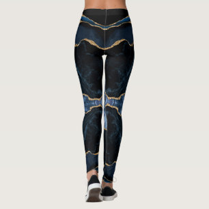 Agate Navy Blue Gold Glitter Marble Leggings