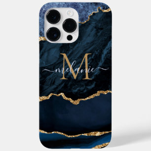 Agate Navy Blue Gold Glitter Marble Your Name  Case-Mate iPhone 14 Pro Max Case