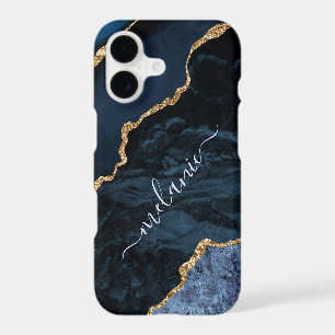 Agate Navy Blue Gold iPhone Cases Custom Name