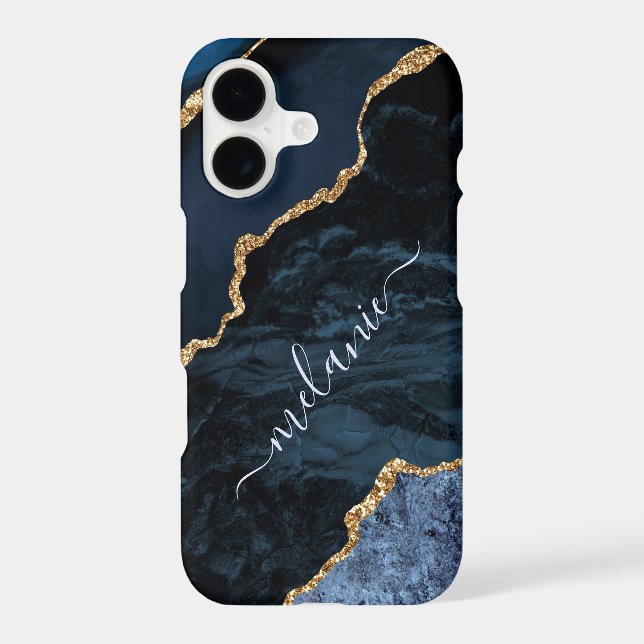 Agate Navy Blue Gold iPhone Cases Custom Name (Back)