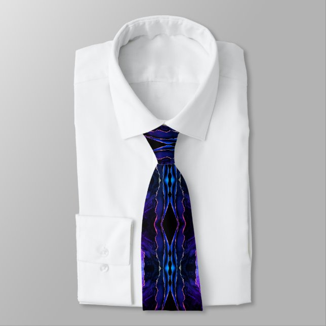 Agate Navy Blue Gold Lights Modern Neck Tie (Tied)