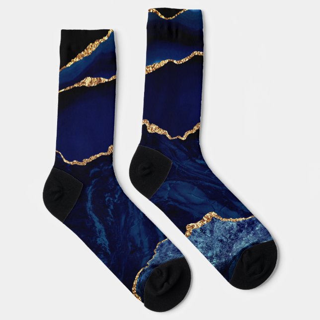 Agate Navy Blue Gold Marble Gemstone Socks Gift (Right)