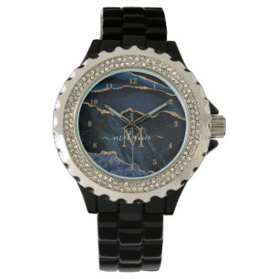 Agate Navy Blue Gold Marble Name Letter Watch