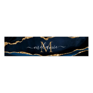 Agate Navy Blue Gold Marble Your Name Napkin Bands