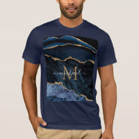 Agate Navy Blue Gold Modern T-Shirt - Monogram