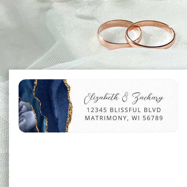 Agate Navy Blue Gold Wedding Return Address (Creator Uploaded)