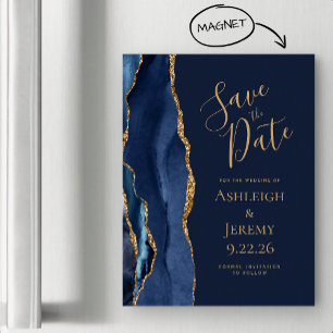 Agate Navy Blue Gold Wedding Save the Date