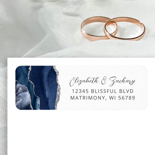 Agate Navy Blue Silver Wedding Return Address (Creator Uploaded)