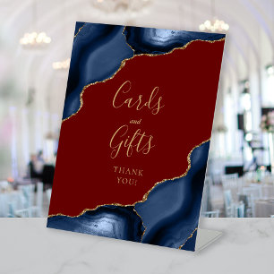 Agate Navy Gold Burgundy Wedding Cards and Gifts Pedestal Sign