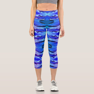 Agate Neon Blue Gold Glitter Marble Capri Leggings
