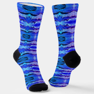 Agate Ocean Blue Gold Glitter Marble Socks