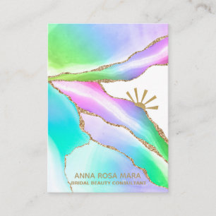 *~* Agate Pastel Rainbow Gold Glitter Veins Business Card