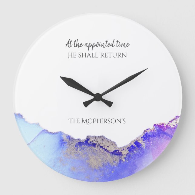 Agate Purple Blue Bible Quote Large Clock (Front)