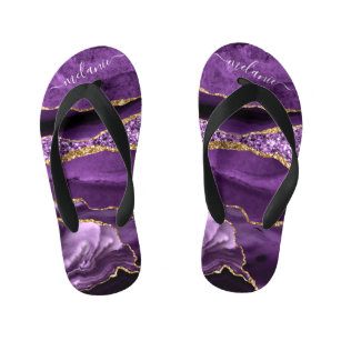 Agate Purple Gold Custom Name Kid's Flip Flops