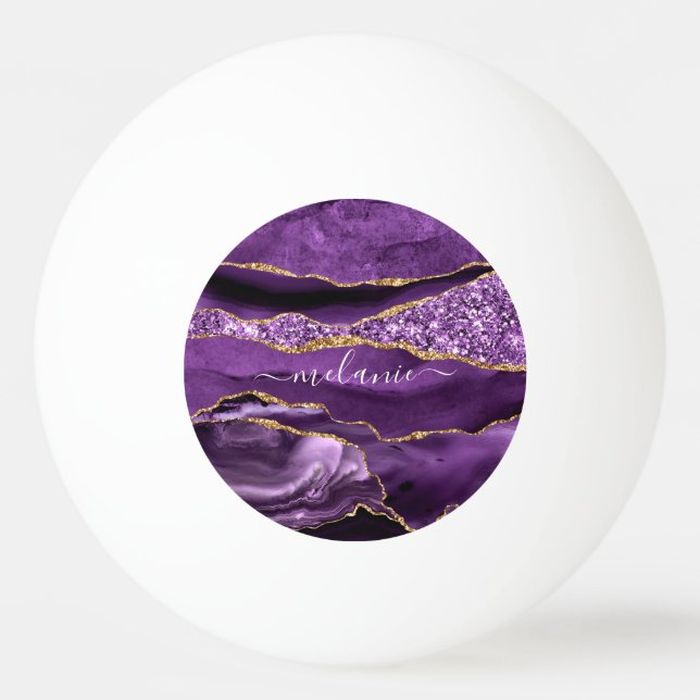 Agate Purple Gold Custom Name Ping Pong Ball (Front)