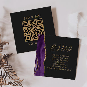 Agate Purple Gold Dark Wedding QR Code RSVP Enclosure Card
