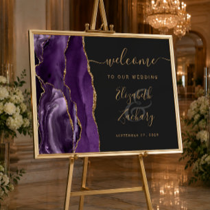 Agate Purple Gold Dark Wedding Welcome Poster