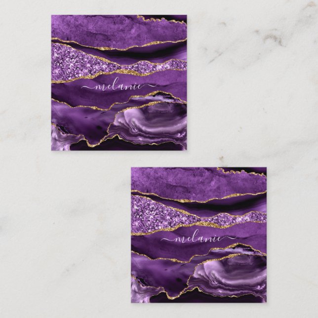 Agate Purple Gold Glitter Card with Custom Name (Front/Back)