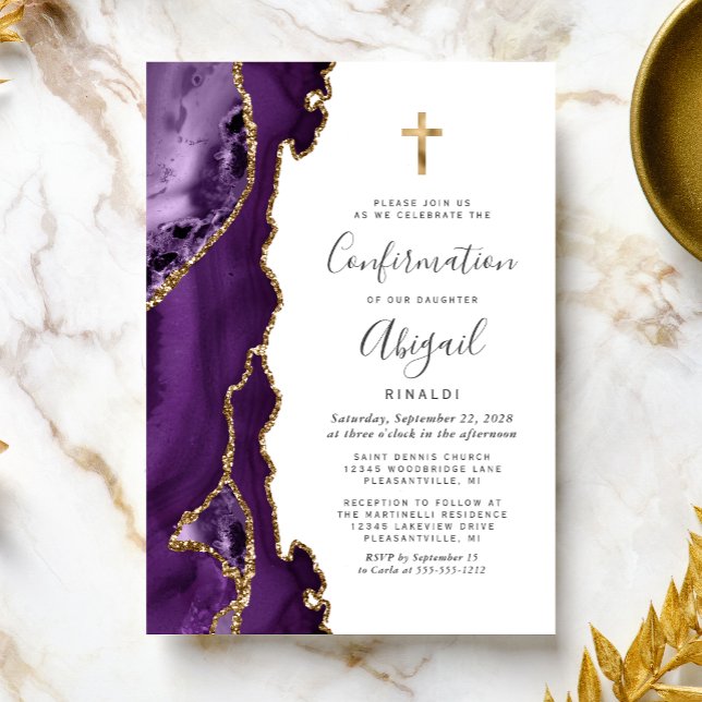 Agate Purple Gold Glitter Confirmation Invitation (Creator Uploaded)